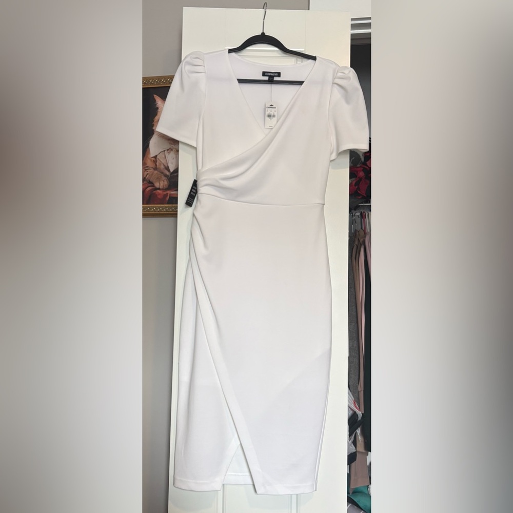 Express V-Neck White Midi Dress